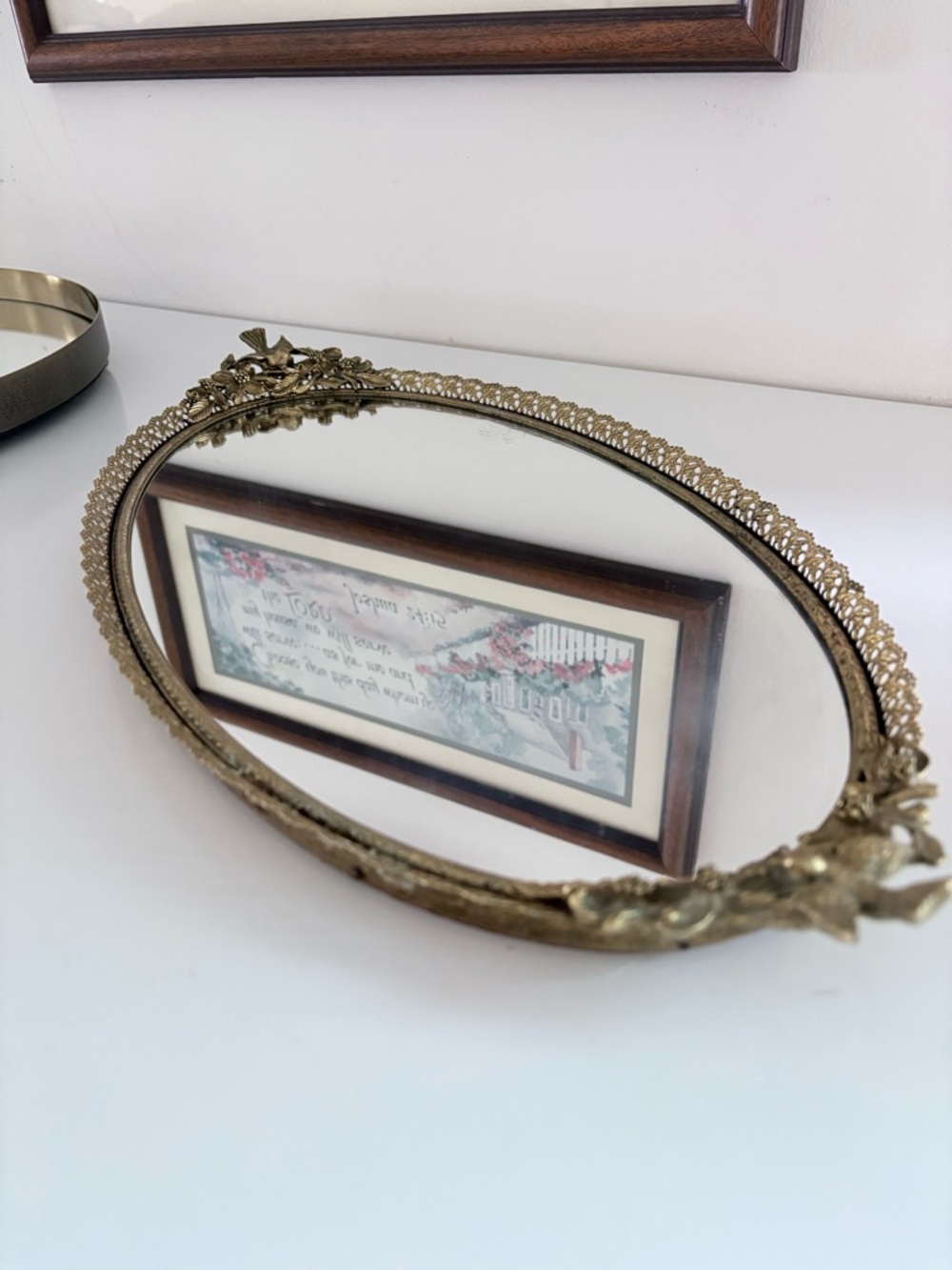 Ornate Gold Oval Decorative Vanity Mirror Tray